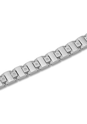 1/10 ct. t.w. Diamond Square Link Bracelet in Stainless Steel