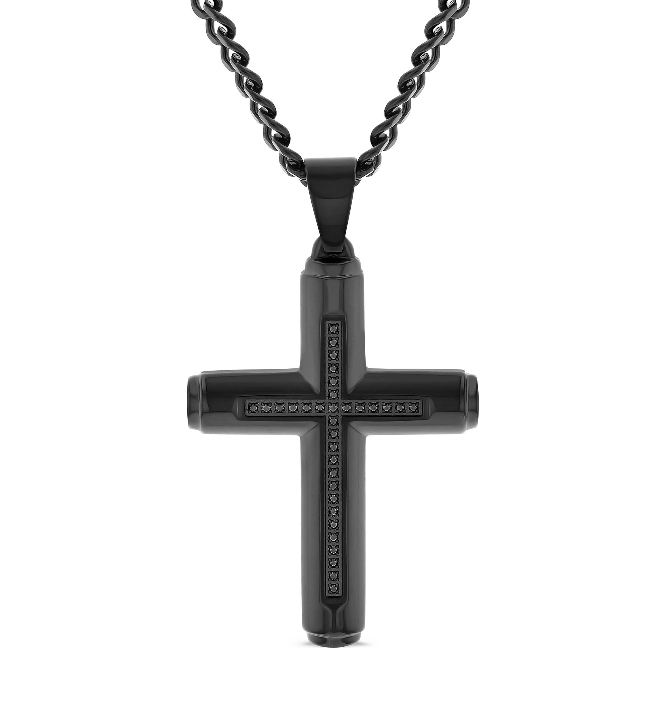 1/6 ct. t.w. Black Diamond Cross Pendant in Black Stainless Steel