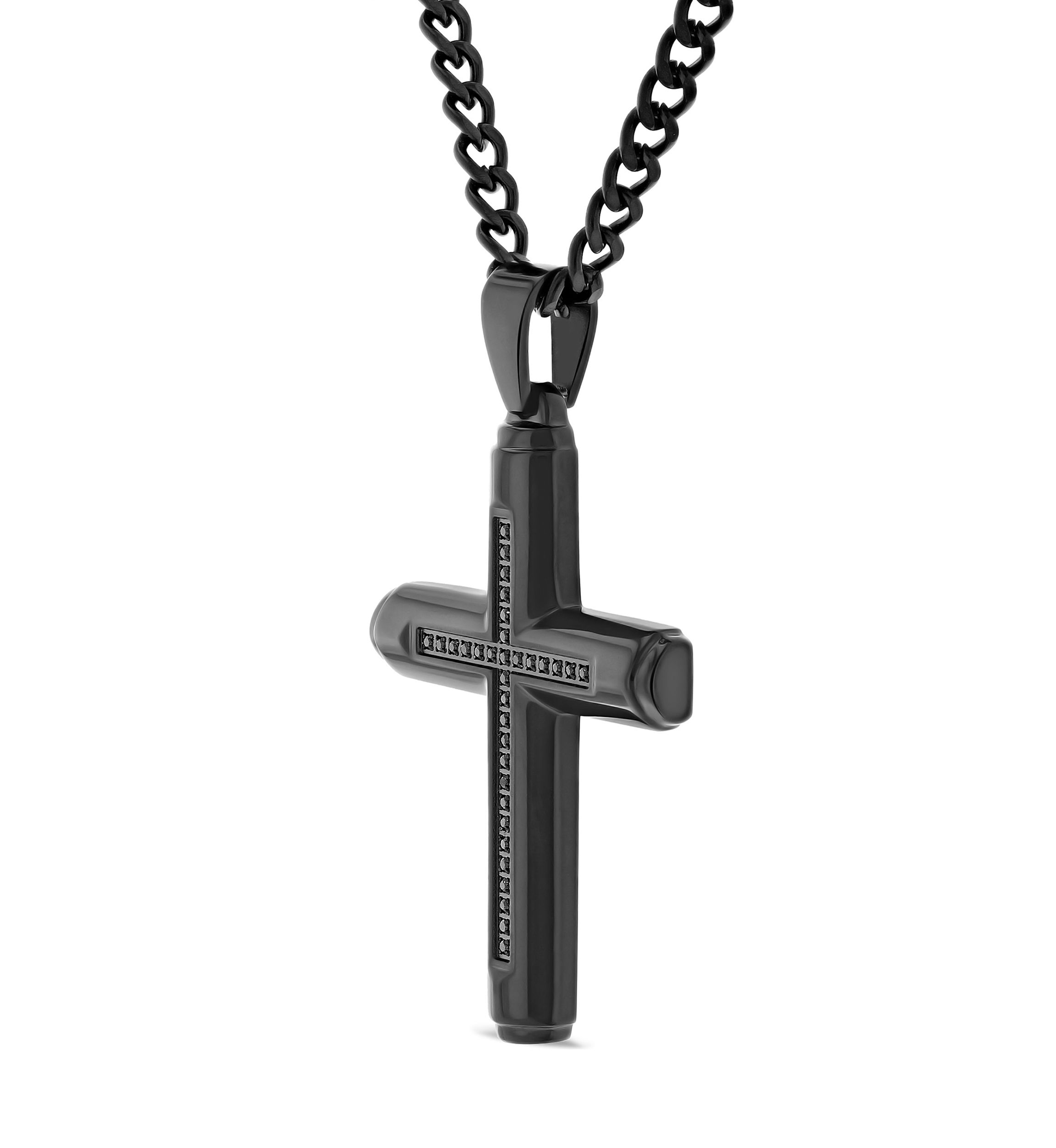 1/6 ct. t.w. Black Diamond Cross Pendant in Black Stainless Steel