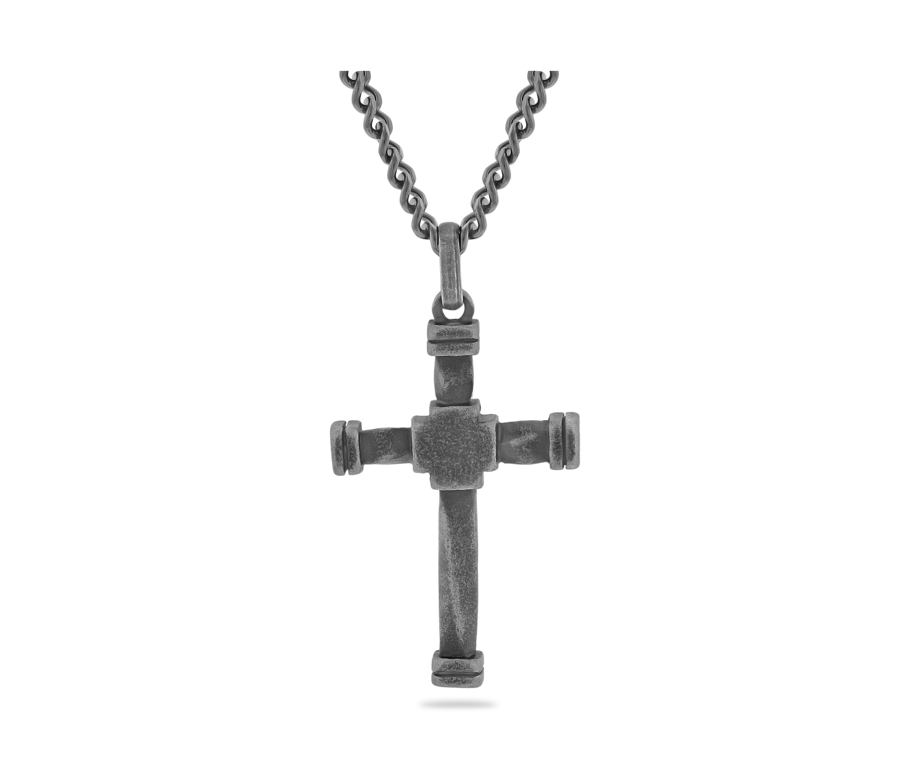 Antique Cross Pendant Necklace in Gunmetal Stainless Steel
