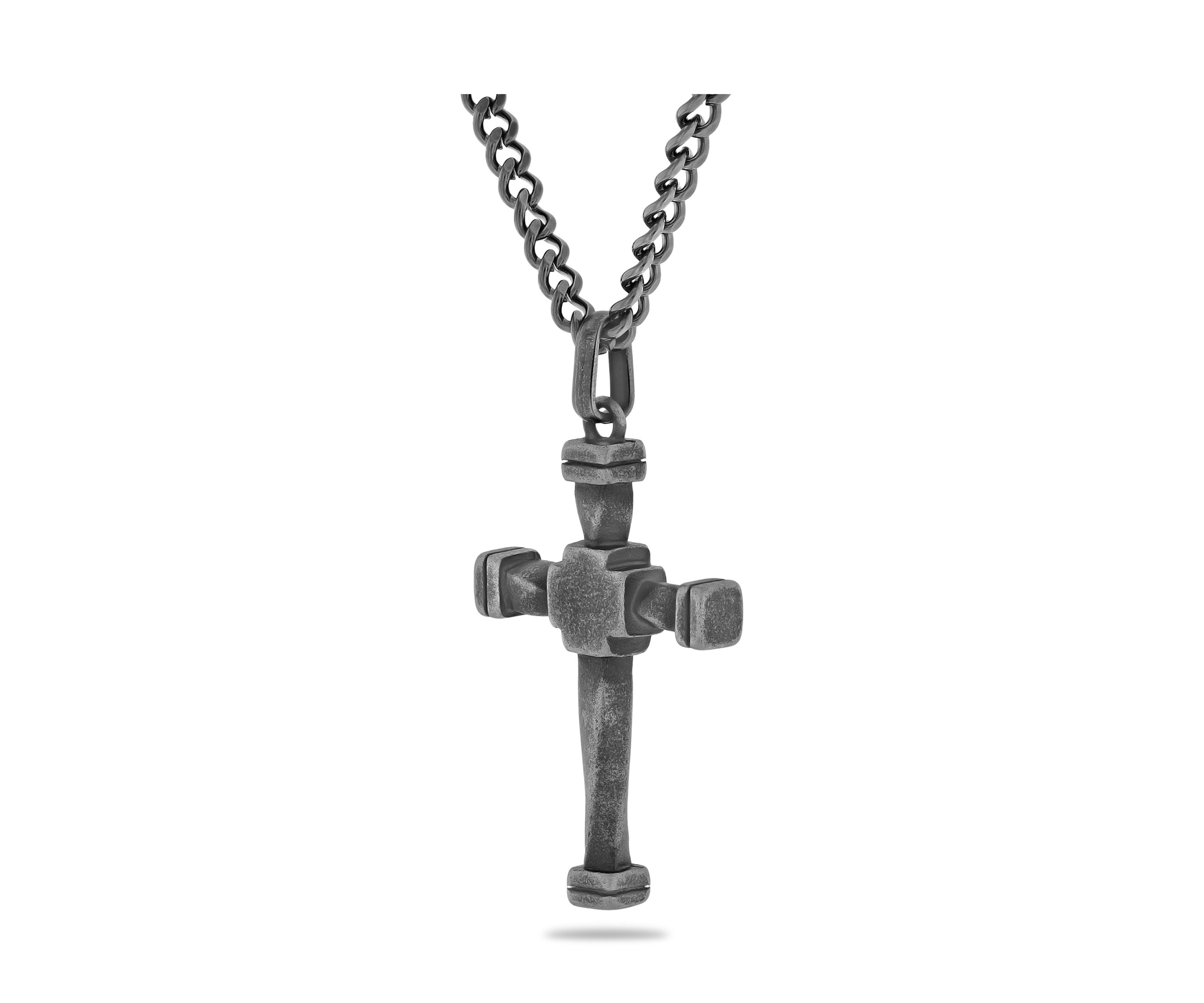 Antique Cross Pendant Necklace in Gunmetal Stainless Steel