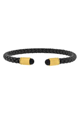 Belk & Co Men's Stainless Steel Yellow Finish Faux Leather Cuff Bracelet, 7.5 in