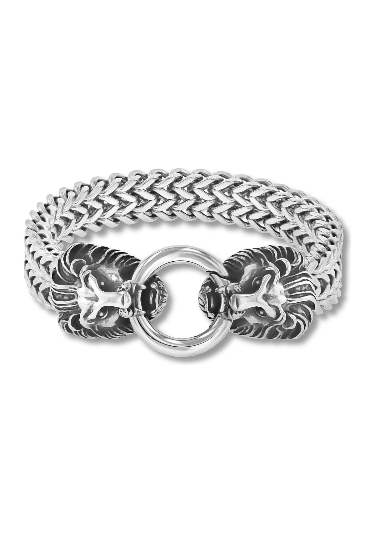 Double Lions Head Franco Chain Bracelet in Stainless Steel
