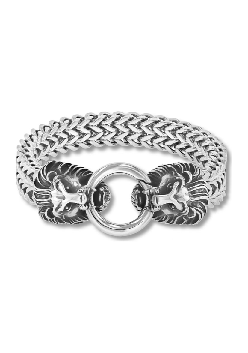 Double Lions Head Franco Chain Bracelet in Stainless Steel