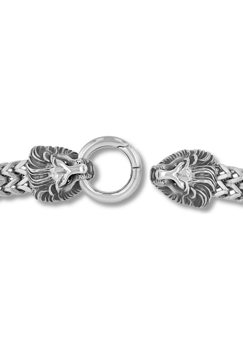 Double Lions Head Franco Chain Bracelet in Stainless Steel