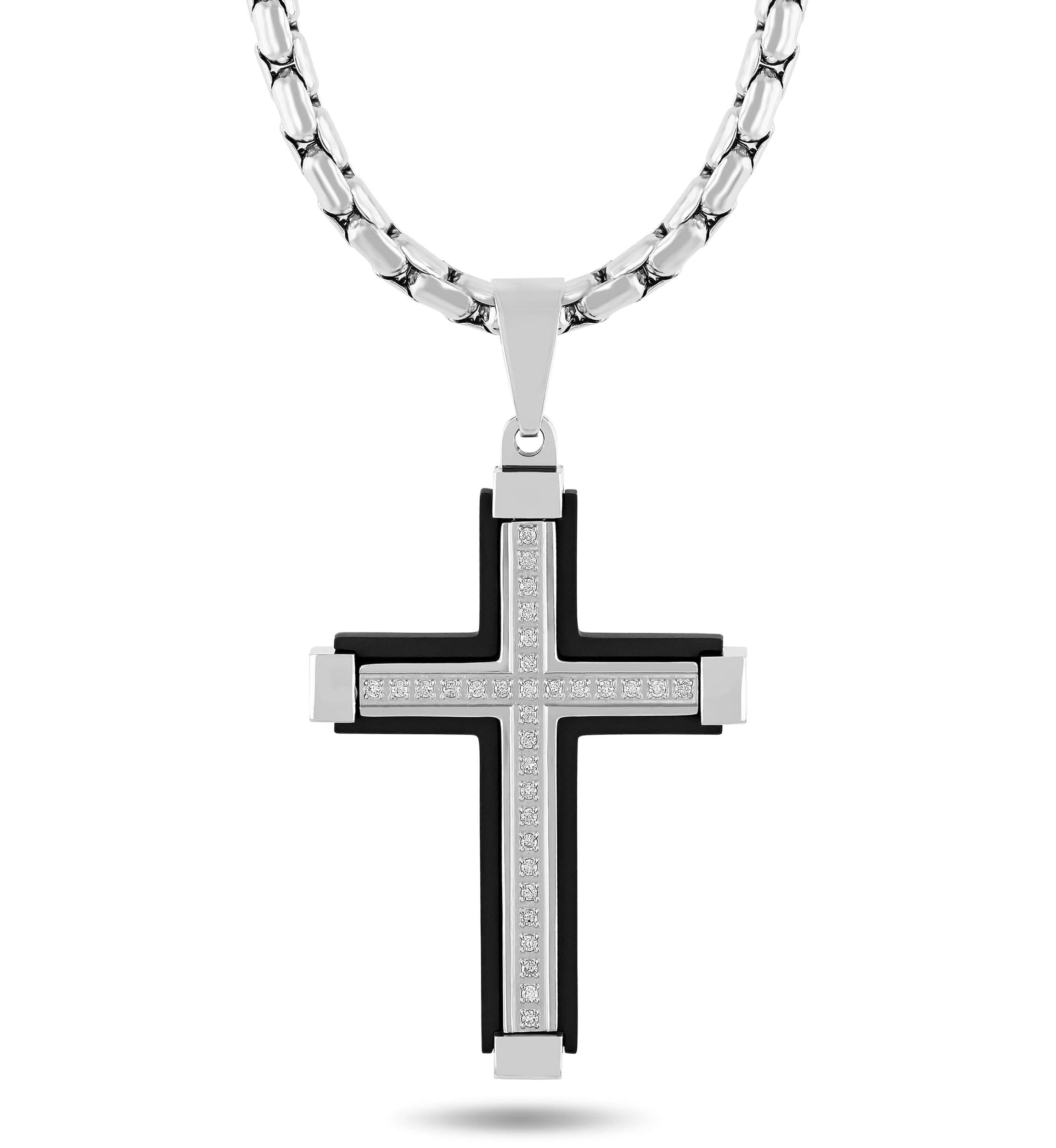 .16CTW Diamond Stainless Steel Black Finish Cross Pendant