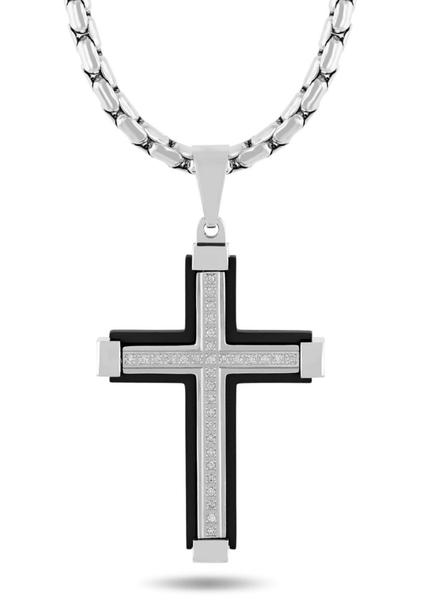 .16CTW Diamond Stainless Steel Black Finish Cross Pendant