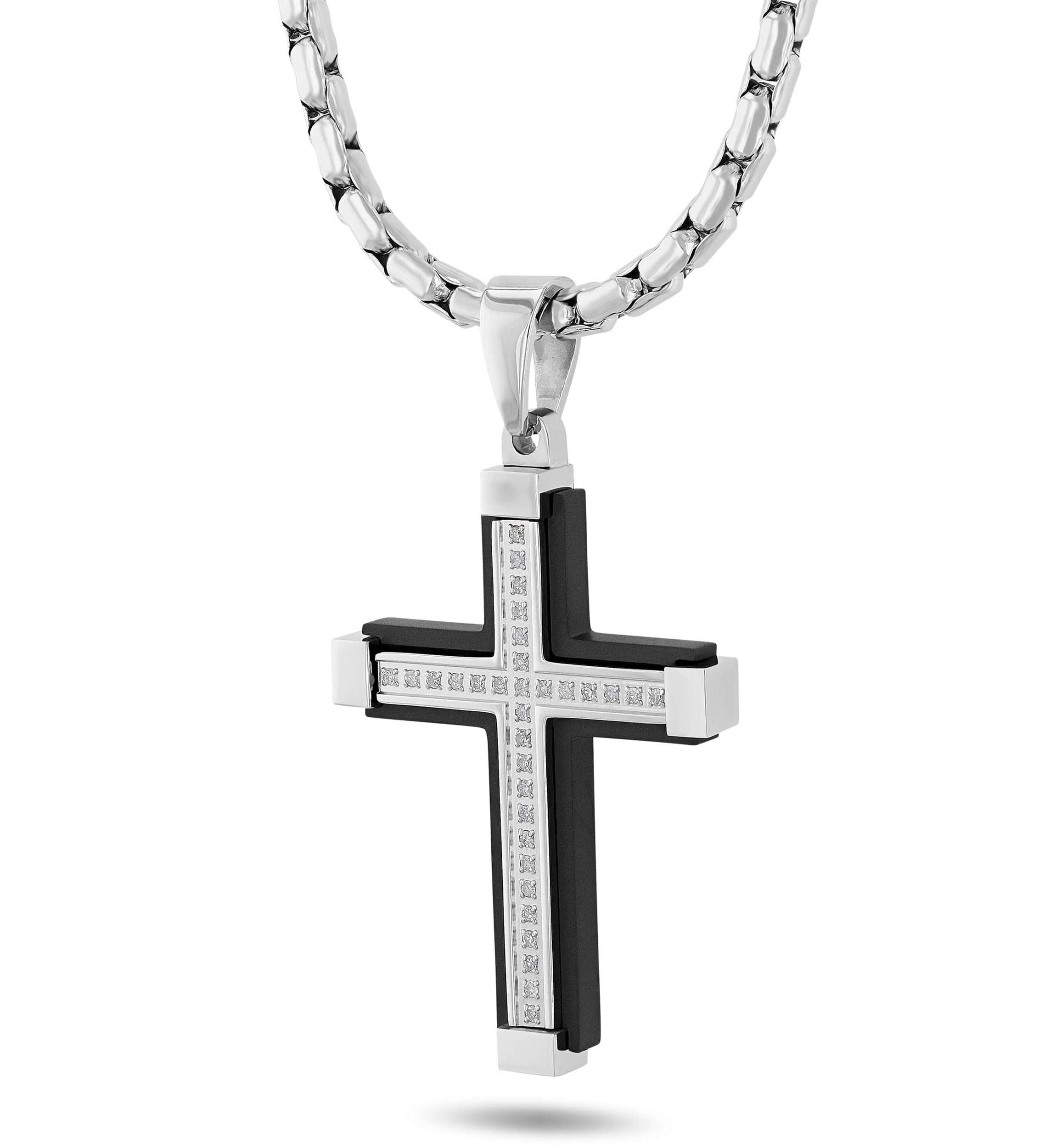 .16CTW Diamond Stainless Steel Black Finish Cross Pendant