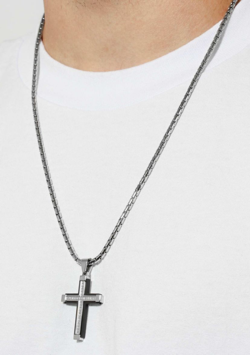 .16CTW Diamond Stainless Steel Black Finish Cross Pendant