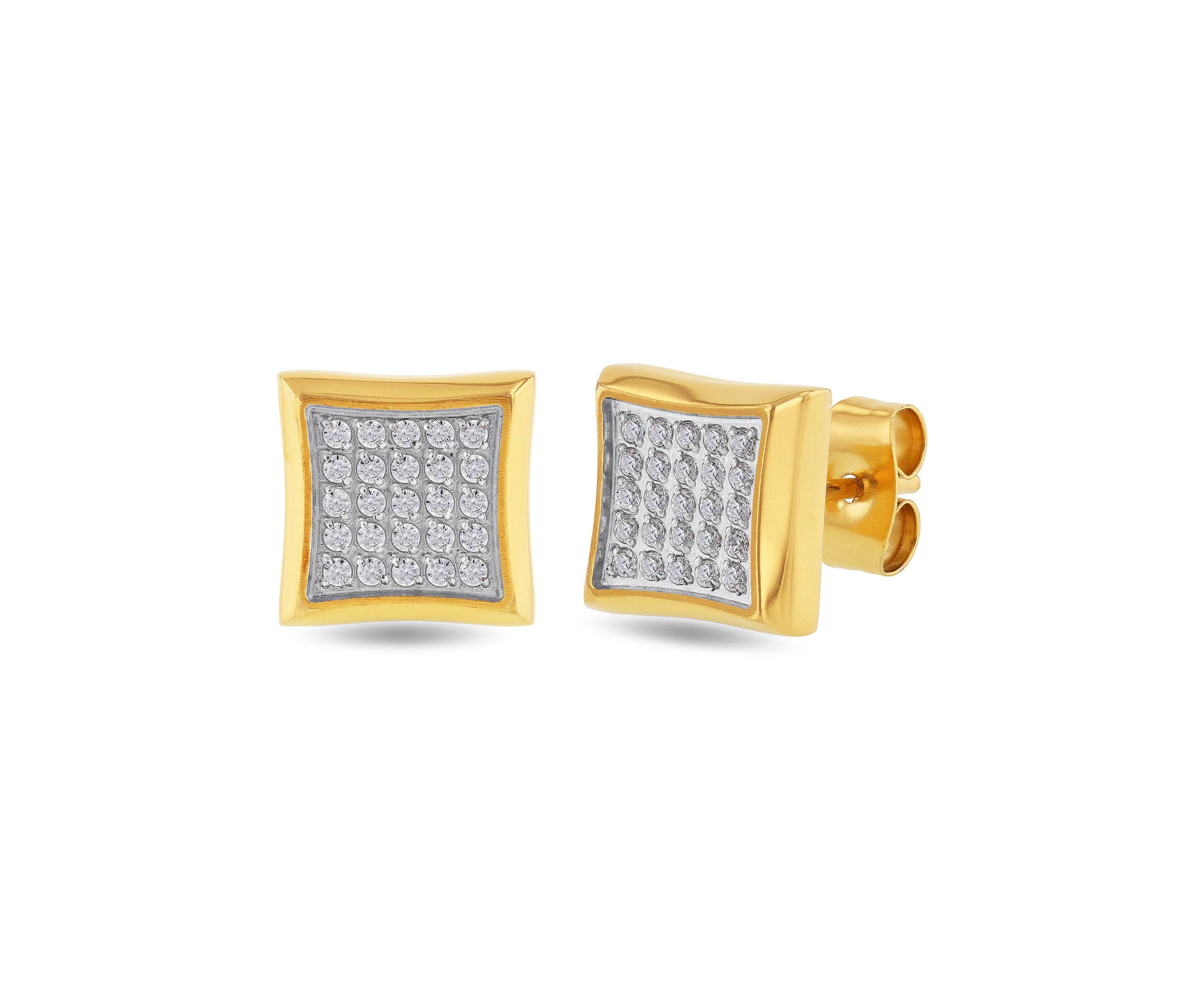 1/4CTW Mens Stainless Steel White and Yellow Two-tone Finish Stud Earrings