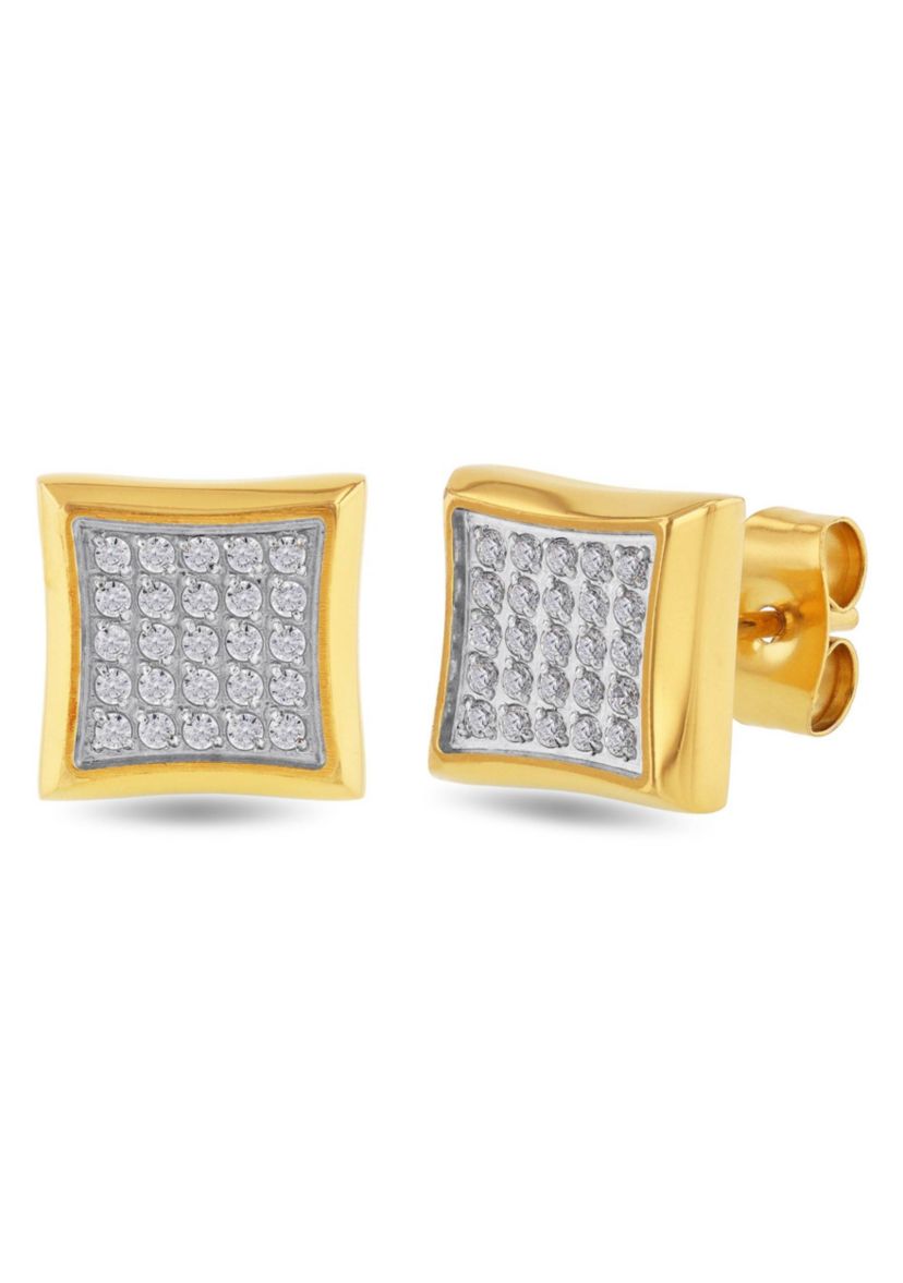 1/4CTW Mens Stainless Steel White and Yellow Two-tone Finish Stud Earrings