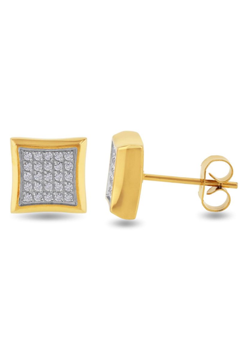 1/4CTW Mens Stainless Steel White and Yellow Two-tone Finish Stud Earrings