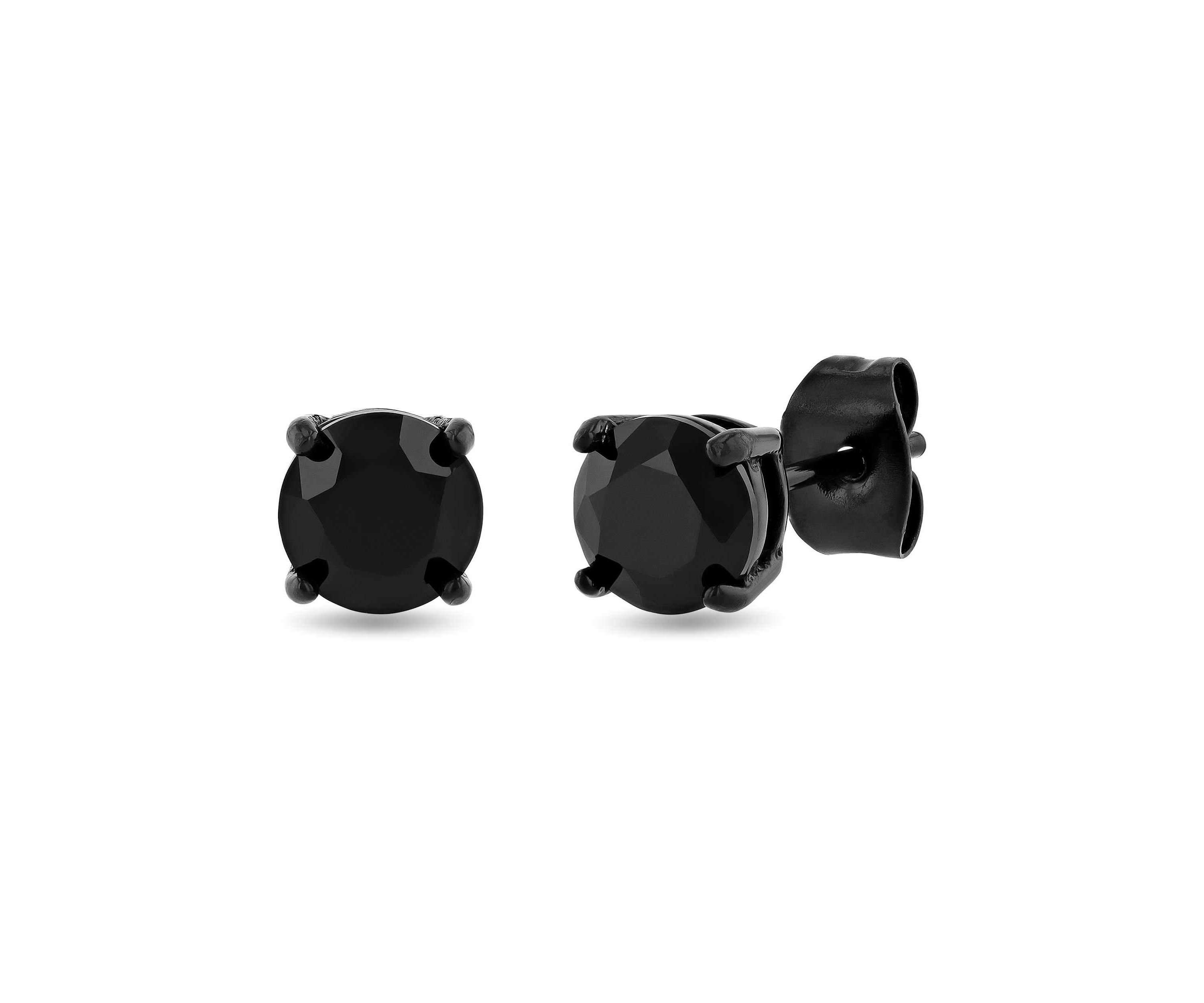 Mens Stainless Steel Round Black Spinel Black Finish Stud Earrings