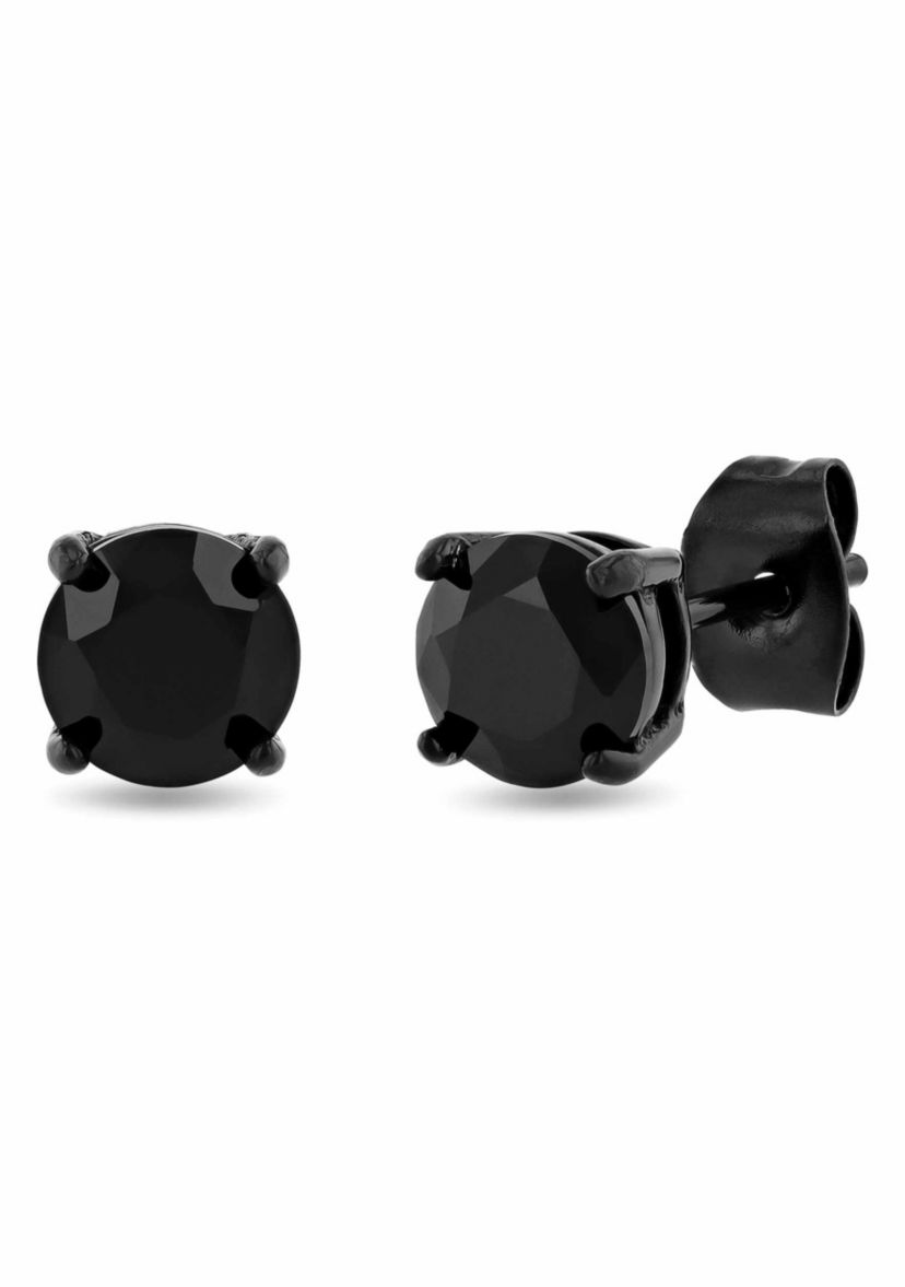 Mens Stainless Steel Round Black Spinel Black Finish Stud Earrings
