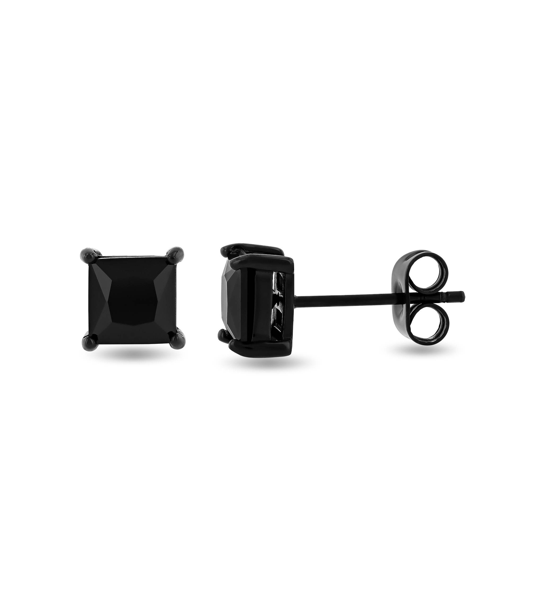 Mens Stainless Steel Square Black Spinel Black Finish Stud Earrings