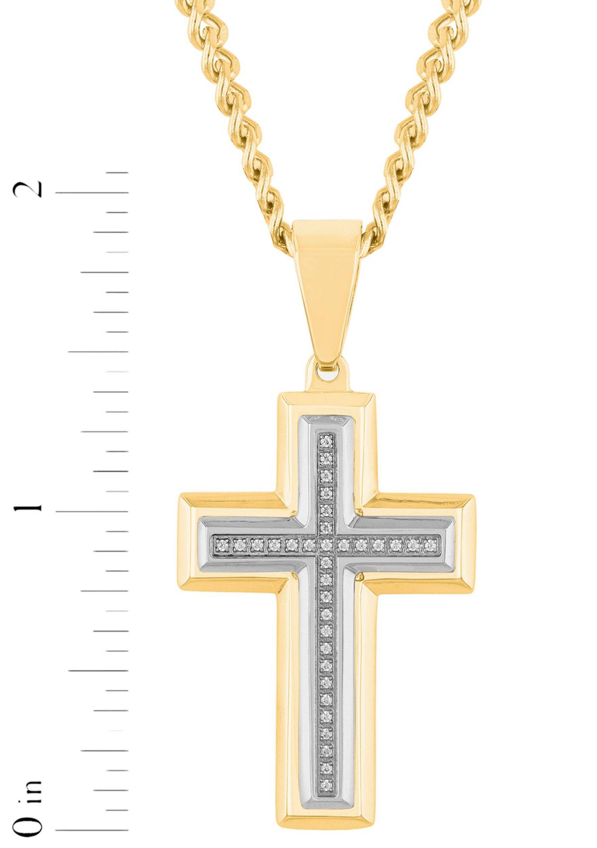 1/10CTW Diamond Mens Stainless Steel Yellow and White Two-tone Cross Pendant