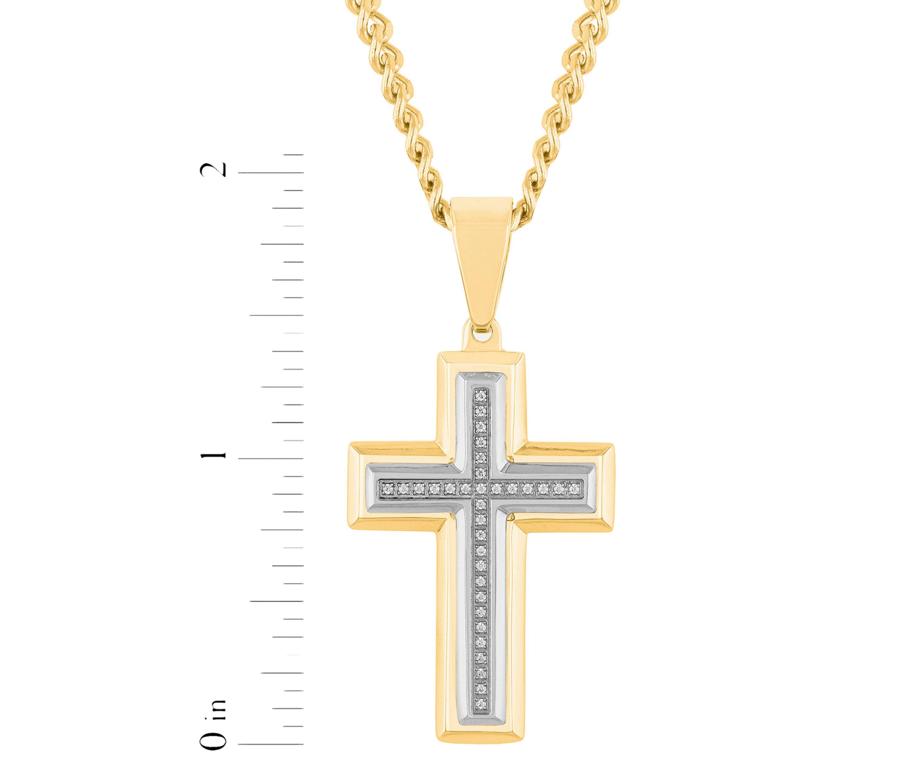 1/10CTW Diamond Mens Stainless Steel Yellow and White Two-tone Cross Pendant