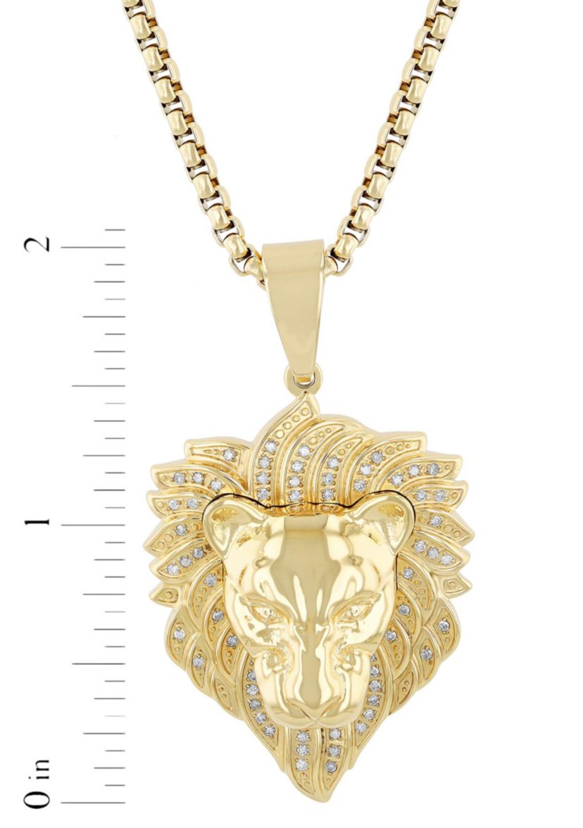 1/4CTW Diamond Mens Stainless Steel Yellow Finish Lions Head Pendant