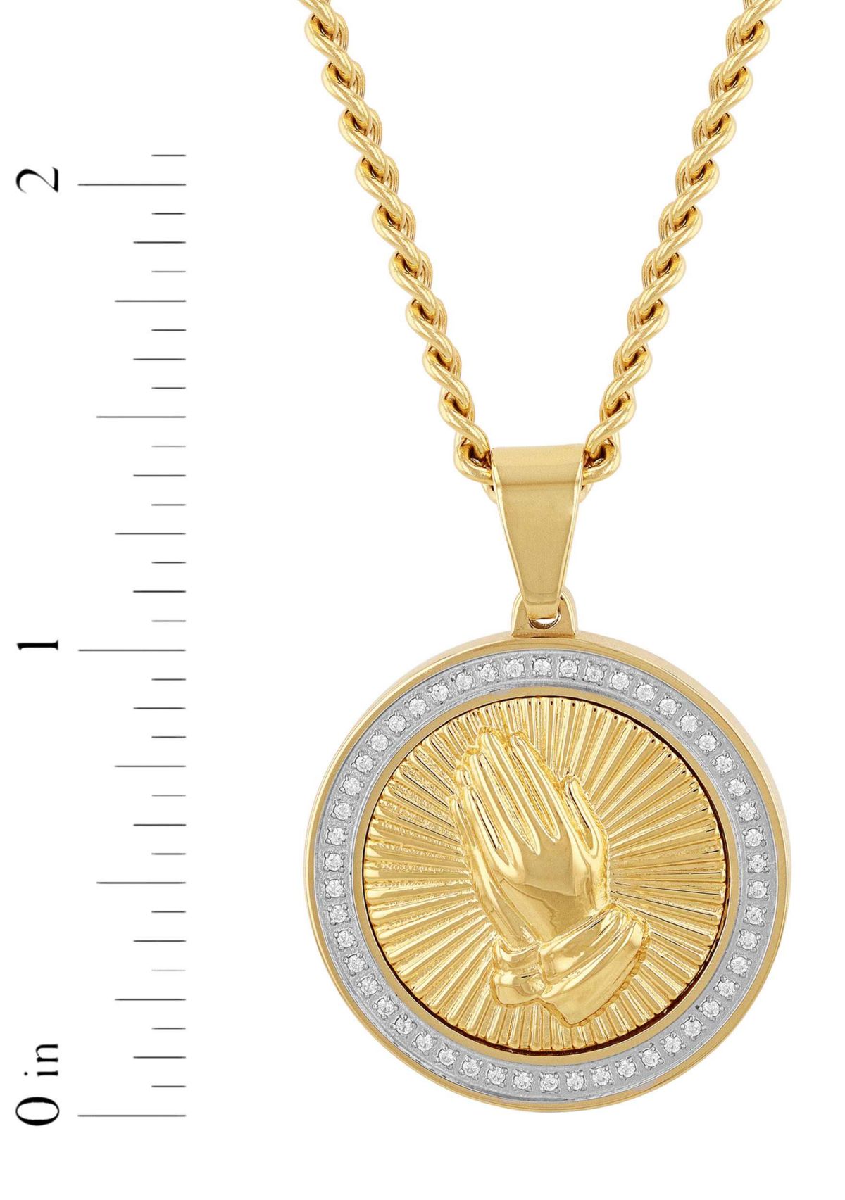 1/4CTW Diamond Mens Stainless Steel Yellow and White Two-tone Finish Praying Hands Medallion Pendant