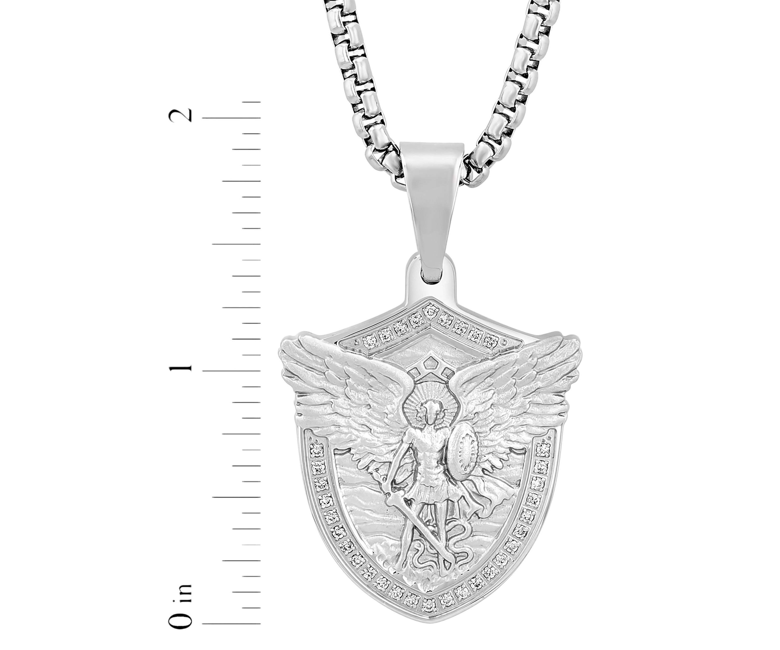 1/5CTW Mens Stainless Steel St. Michael Shield Pendant