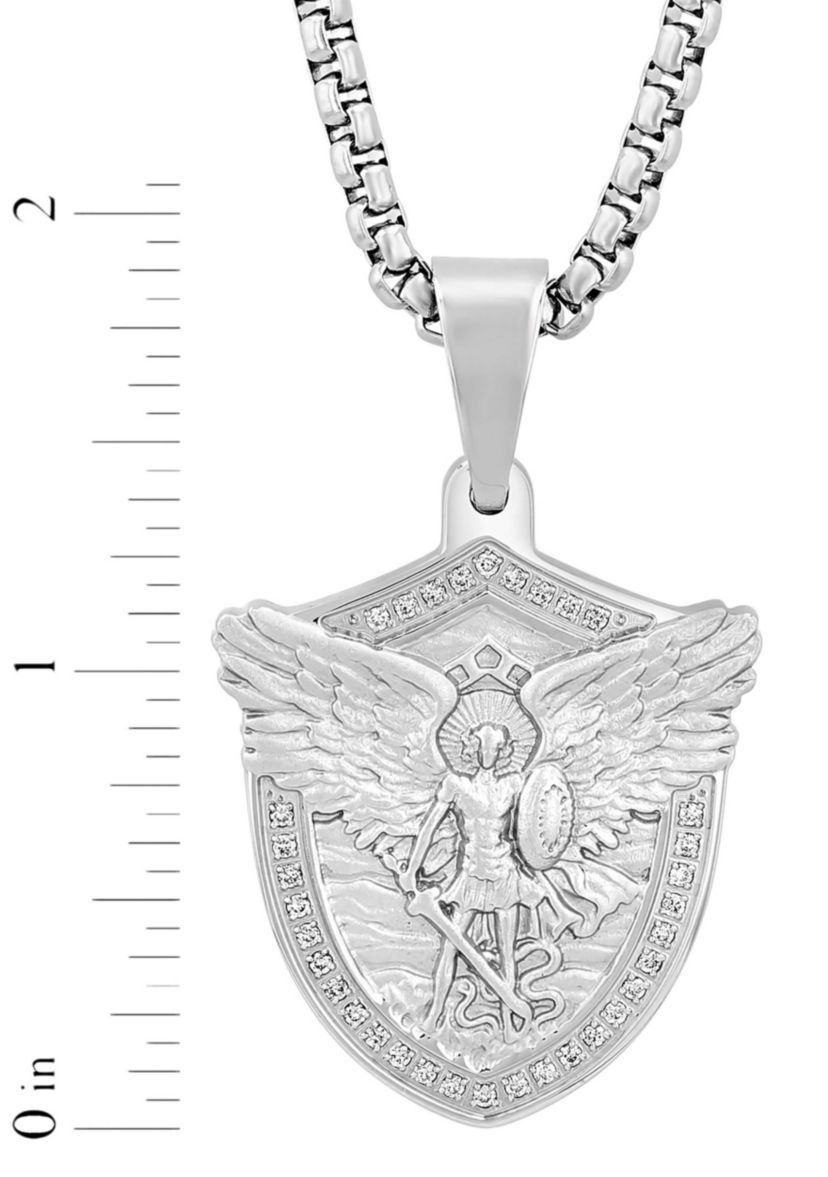 1/5CTW Mens Stainless Steel St. Michael Shield Pendant