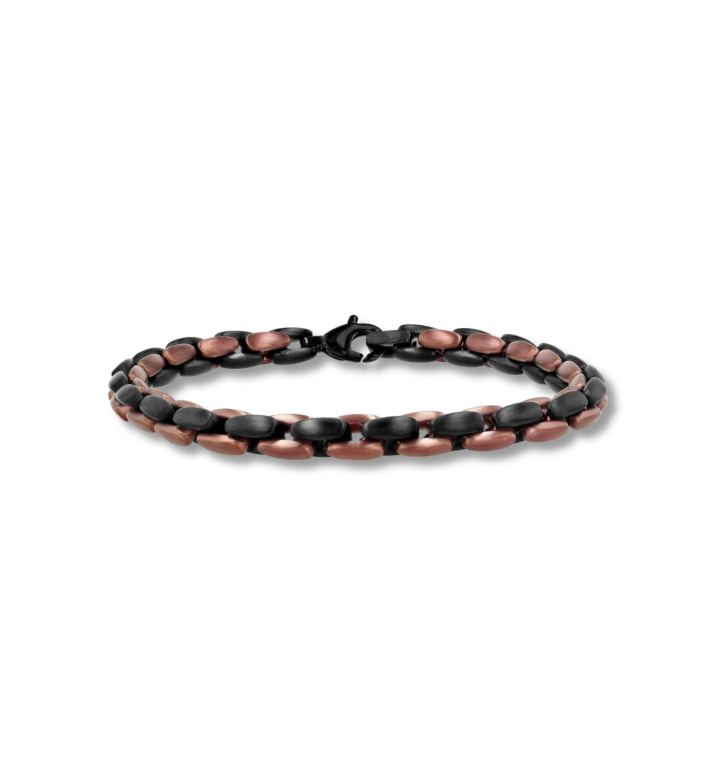 Mens Stainless Steel Black and Brown Two-tone Finish 9" Link Bracelet