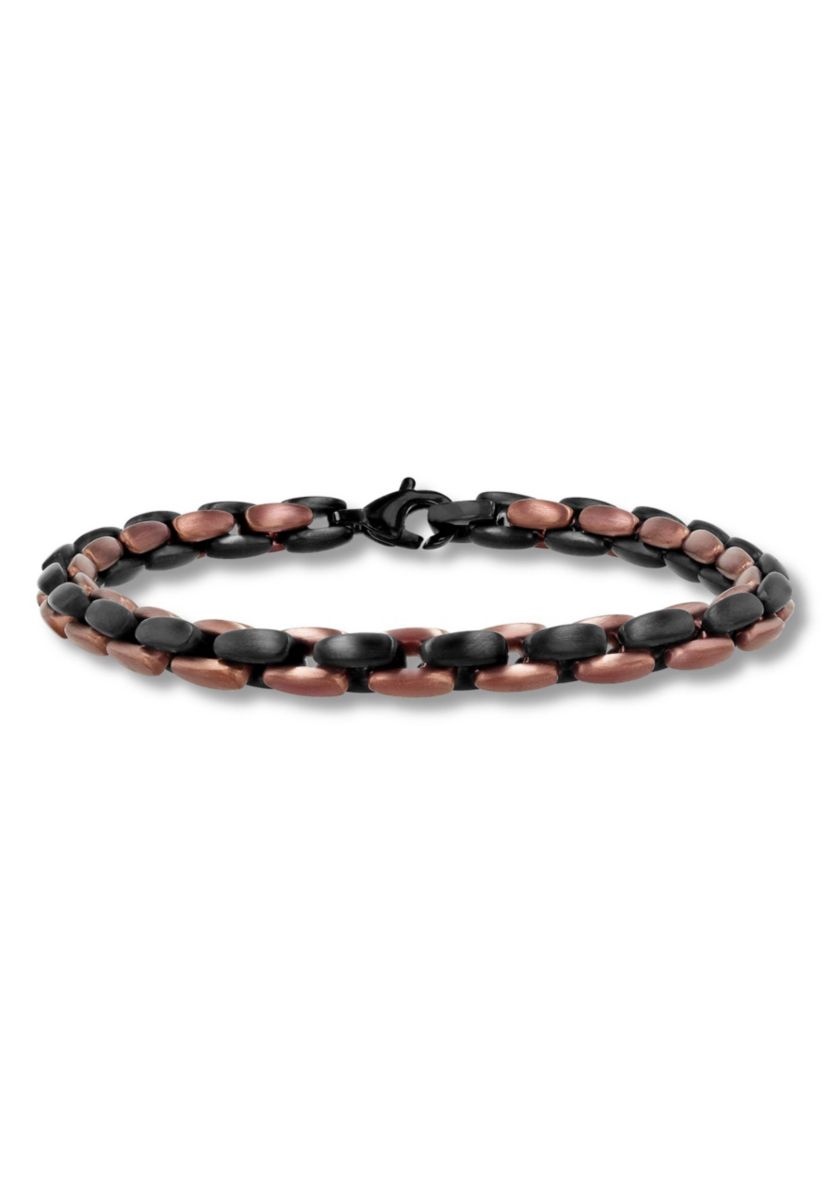 Mens Stainless Steel Black and Brown Two-tone Finish 9" Link Bracelet
