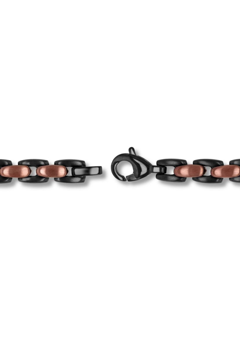 Mens Stainless Steel Black and Brown Two-tone Finish 9" Link Bracelet