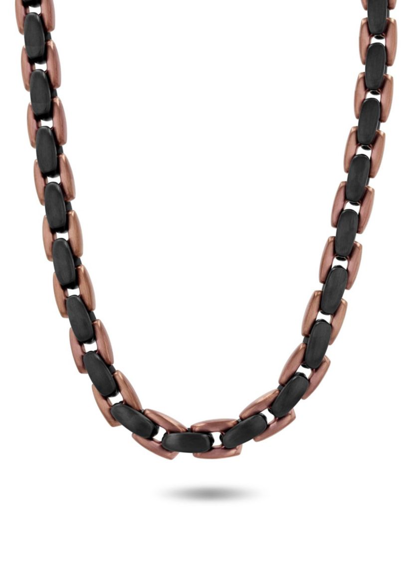 Mens Stainless Steel Black and Brown Two-tone Finish 24" Link Chain