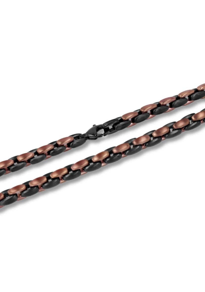 Mens Stainless Steel Black and Brown Two-tone Finish 24" Link Chain