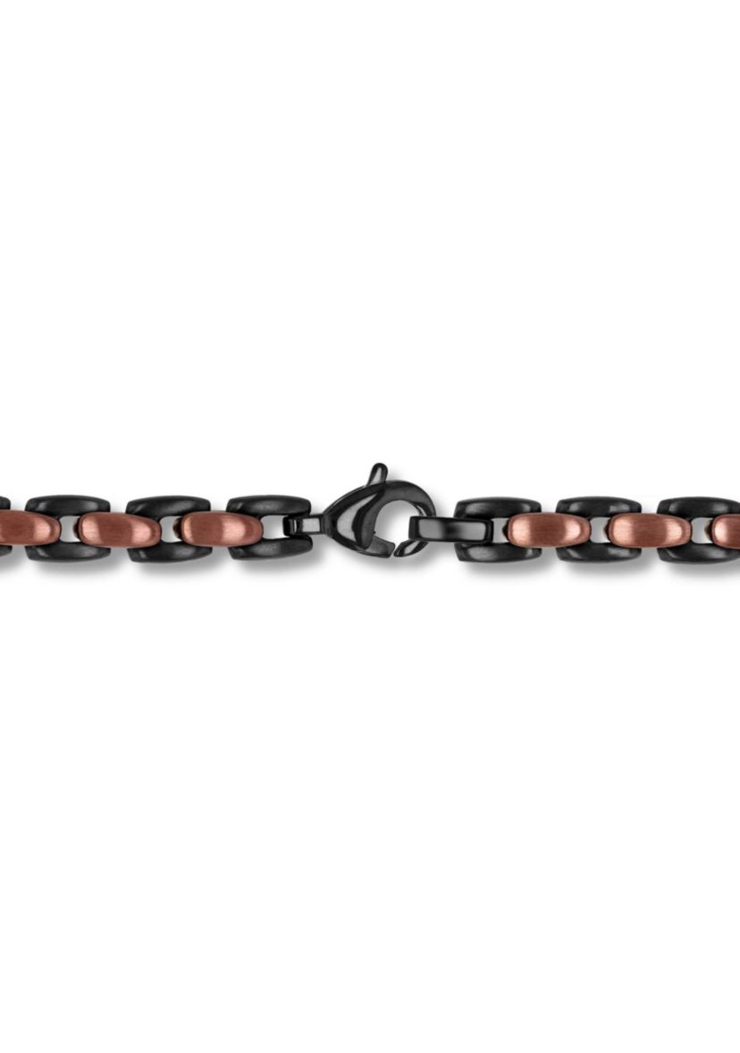 Mens Stainless Steel Black and Brown Two-tone Finish 24" Link Chain