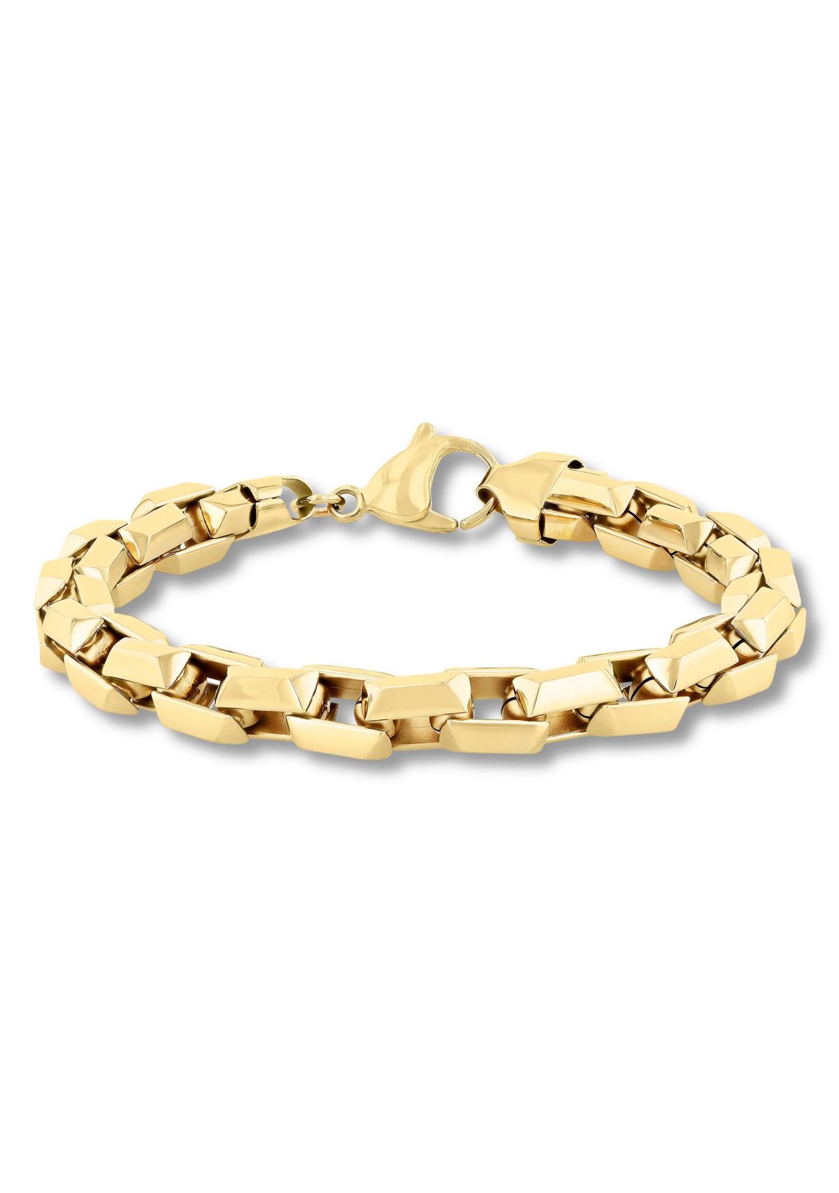 Mens Stainless Steel Yellow Finish Beveled 8.5" Square Link Bracelet