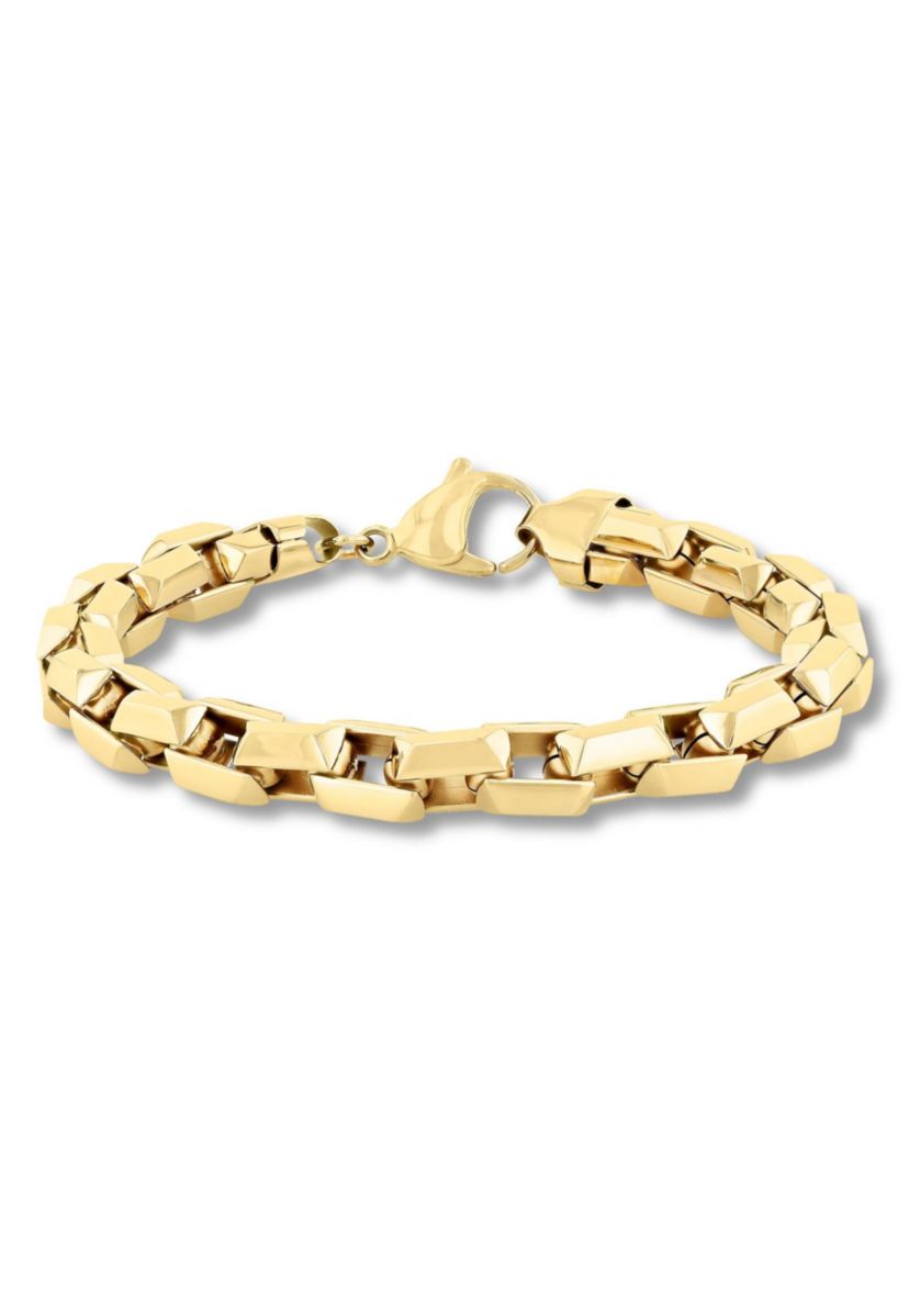 Mens Stainless Steel Yellow Finish Beveled 8.5" Square Link Bracelet