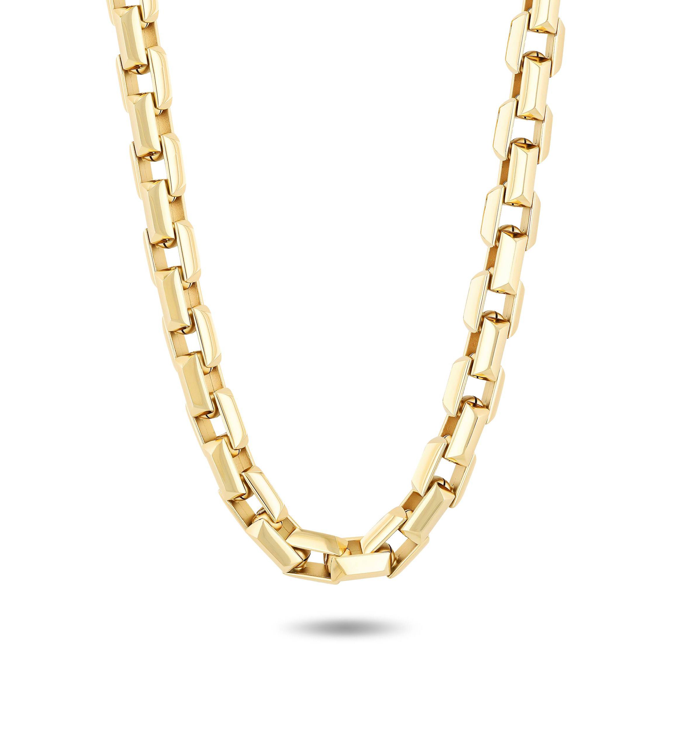 Mens Stainless Steel Yellow Finish Beveled 24" Square Link Chain Necklace
