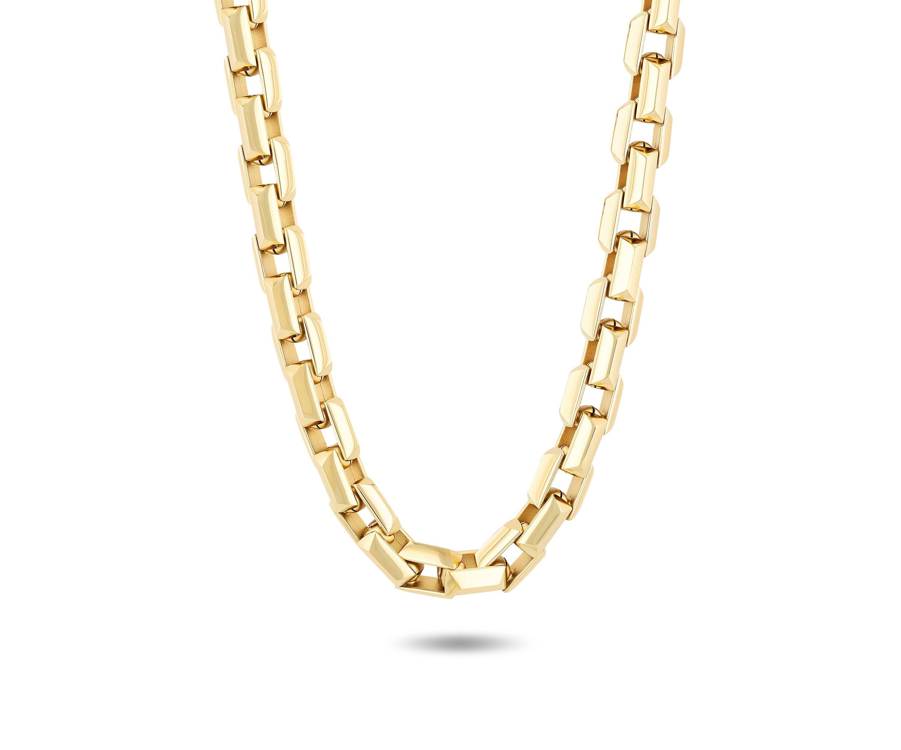 Mens Stainless Steel Yellow Finish Beveled 24" Square Link Chain Necklace