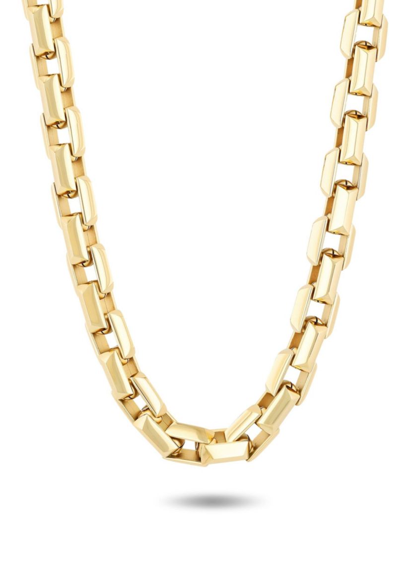Mens Stainless Steel Yellow Finish Beveled 24" Square Link Chain Necklace
