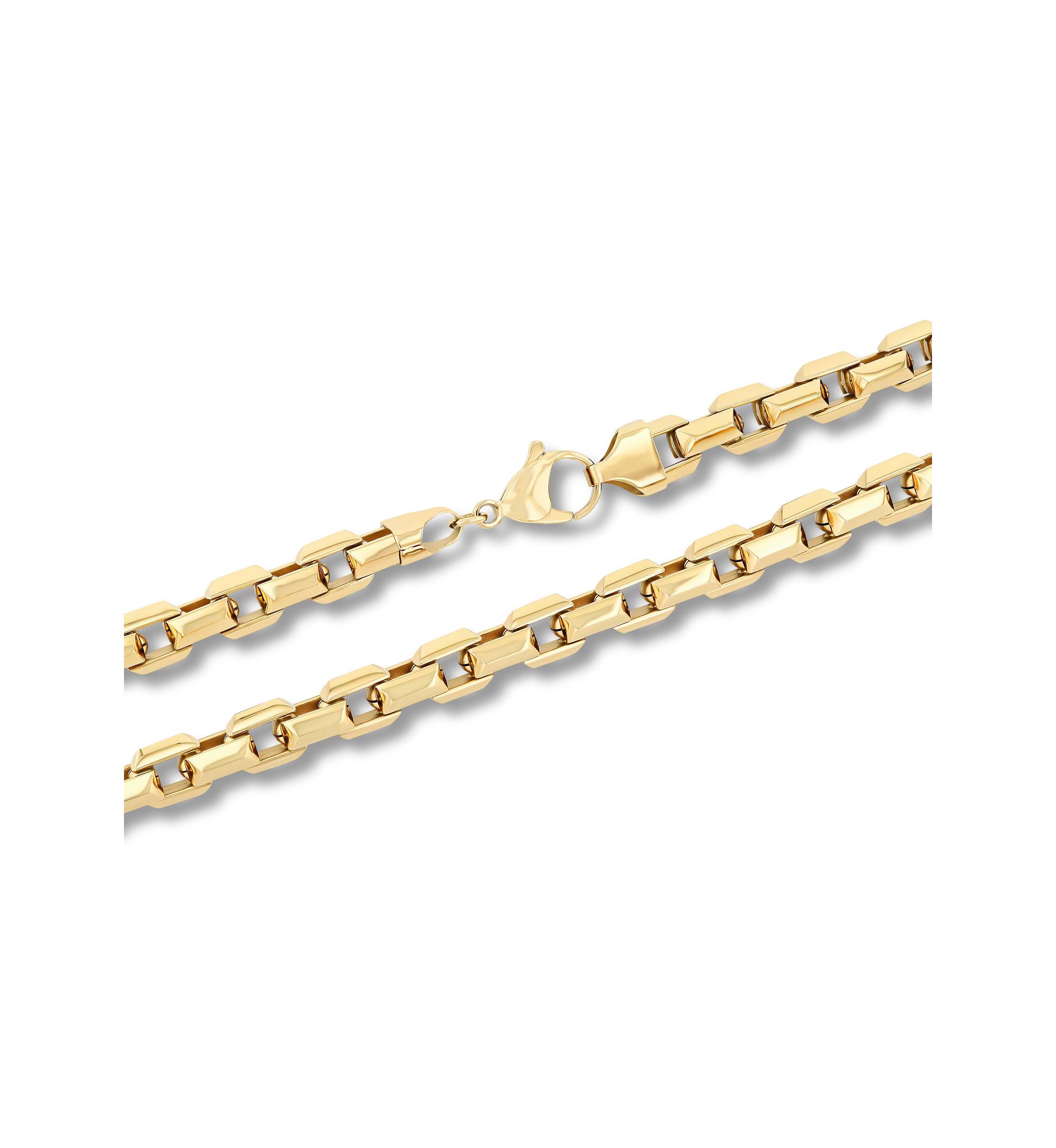 Mens Stainless Steel Yellow Finish Beveled 24" Square Link Chain Necklace