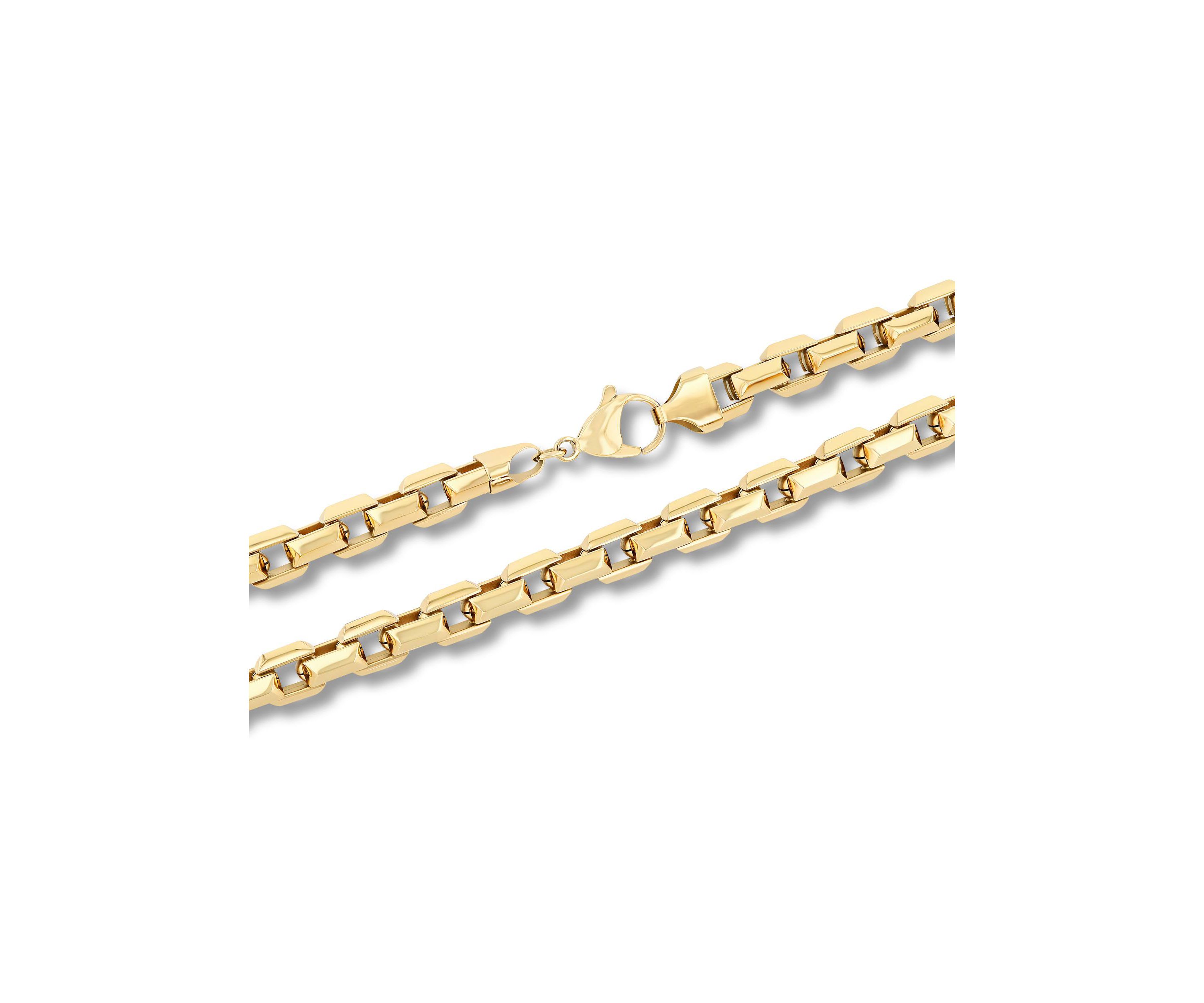 Mens Stainless Steel Yellow Finish Beveled 24" Square Link Chain Necklace