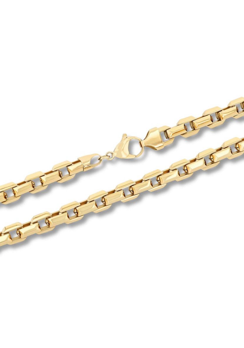 Mens Stainless Steel Yellow Finish Beveled 24" Square Link Chain Necklace