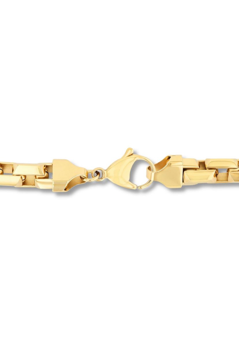 Mens Stainless Steel Yellow Finish Beveled 24" Square Link Chain Necklace