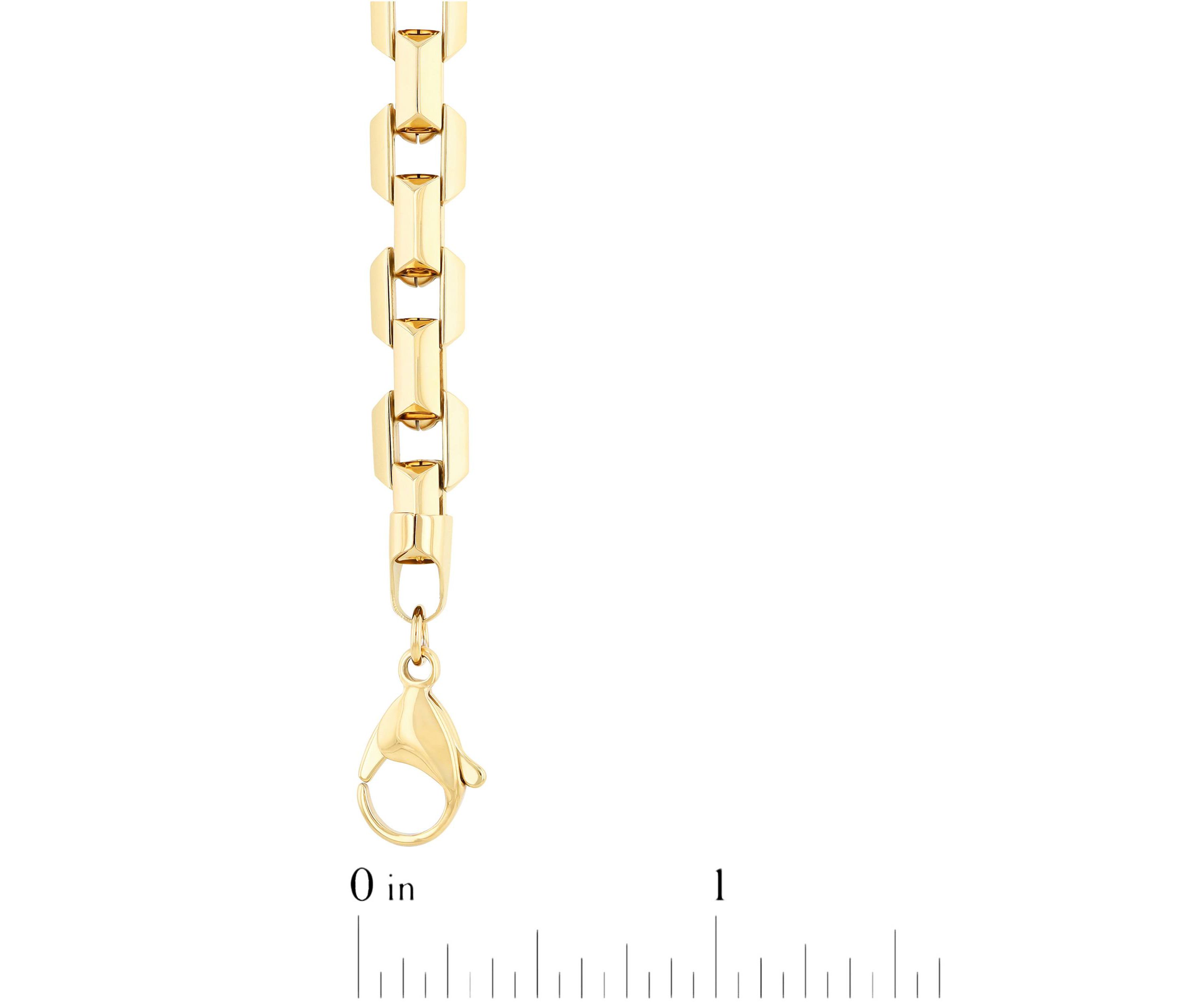 Mens Stainless Steel Yellow Finish Beveled 24" Square Link Chain Necklace