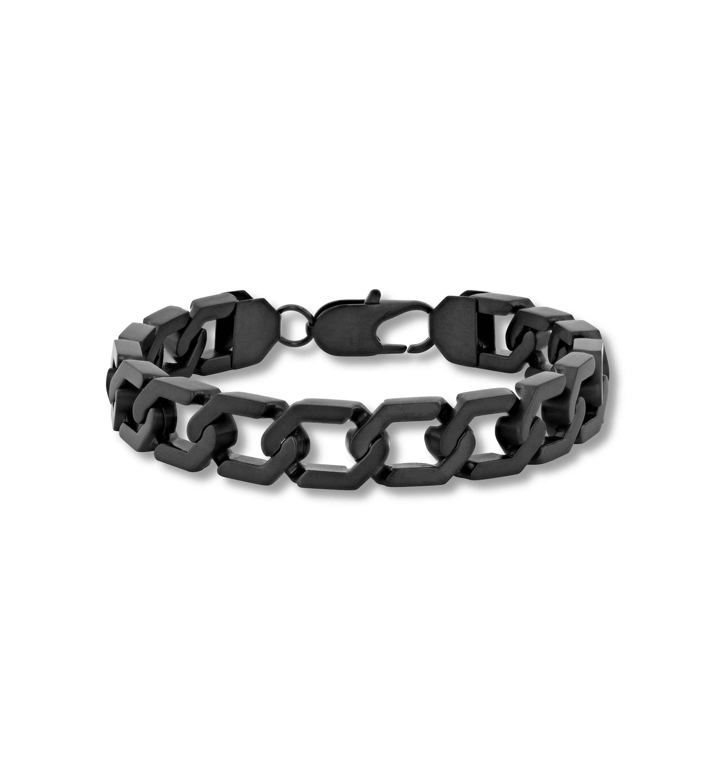 Mens Stainless Steel Matte Black Finish 8.75" Hexagon Link Bracelet