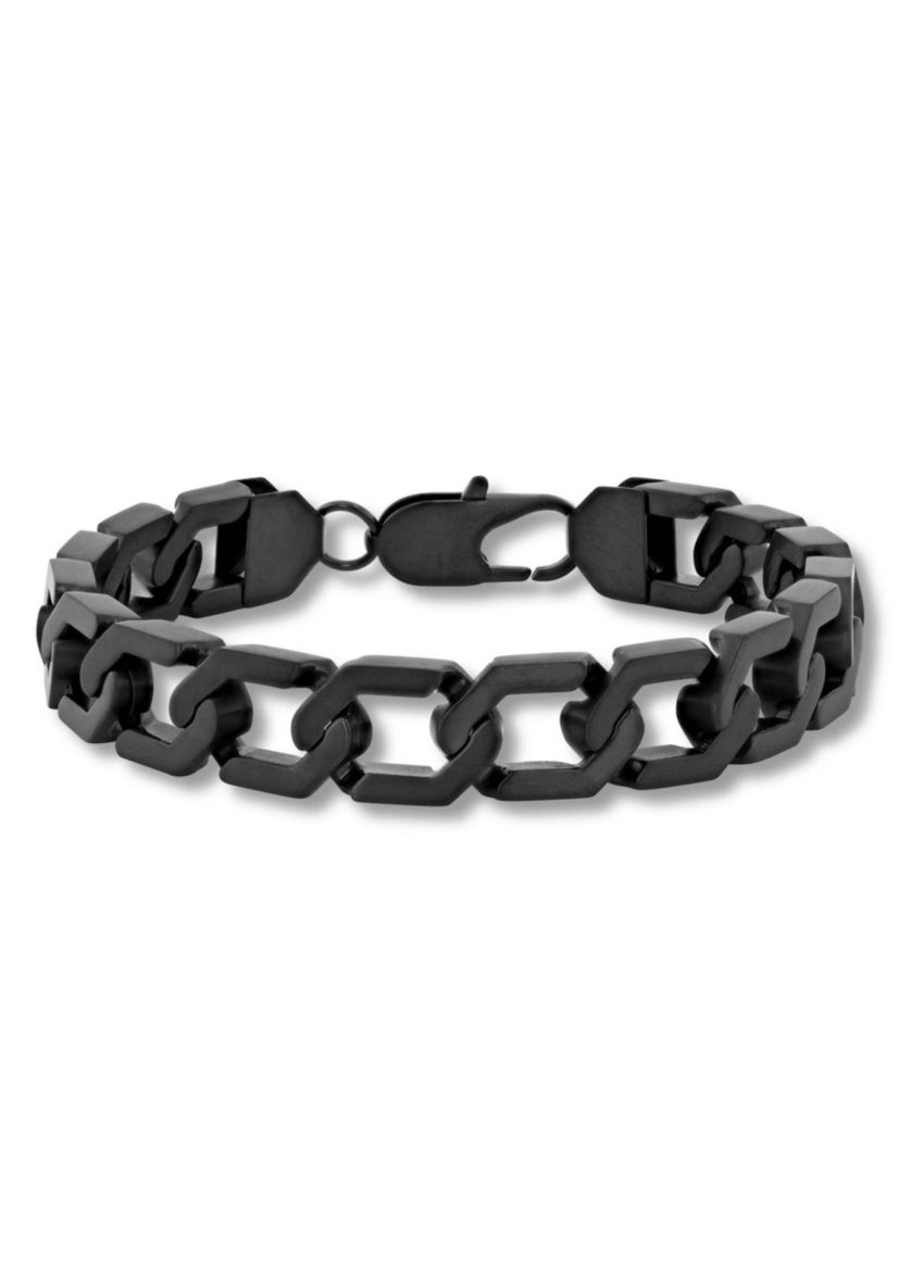 Mens Stainless Steel Matte Black Finish 8.75" Hexagon Link Bracelet