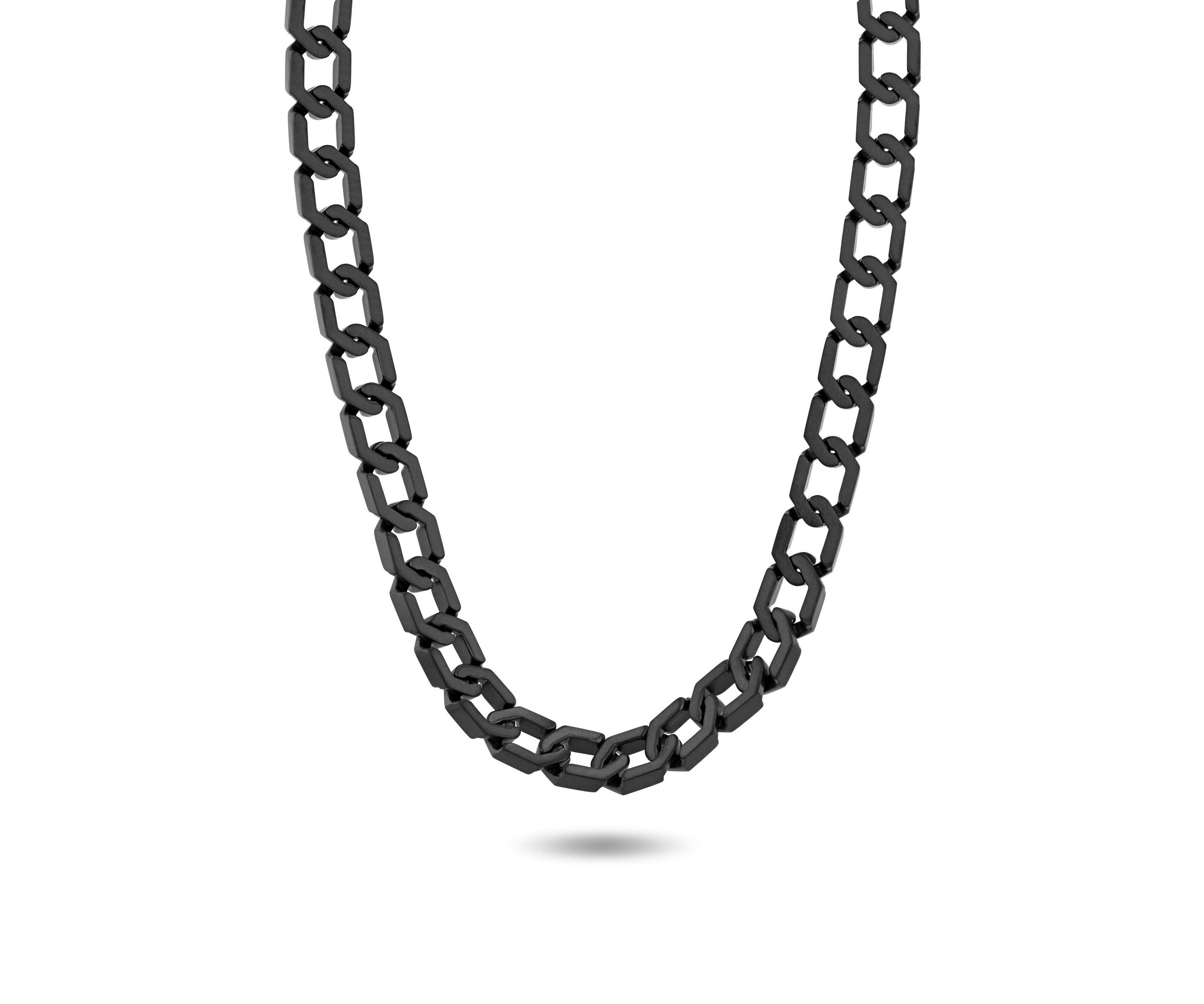 Mens Stainless Steel Matte Black Finish 20" Hexagon Link Chain Necklace
