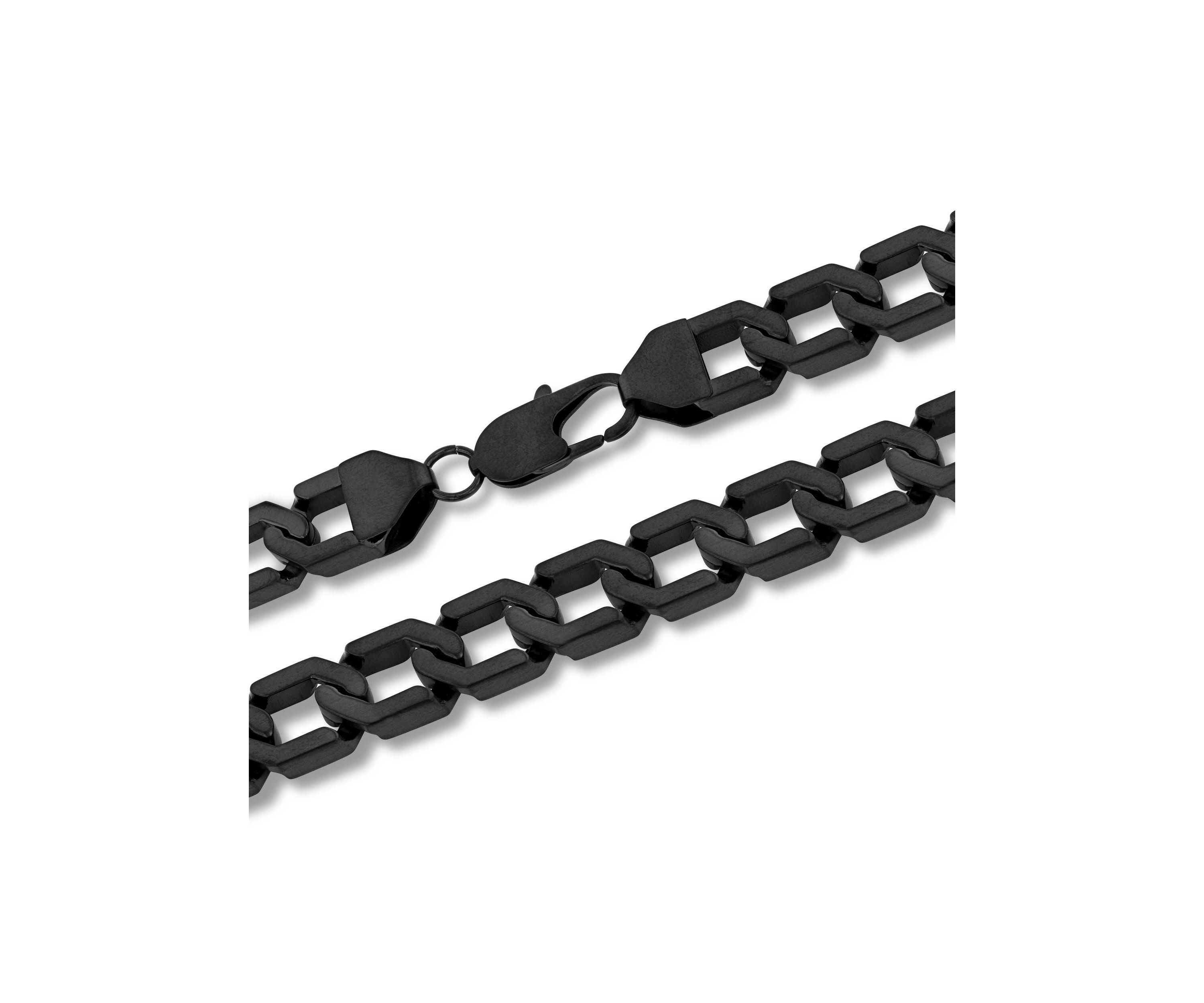 Mens Stainless Steel Matte Black Finish 20" Hexagon Link Chain Necklace