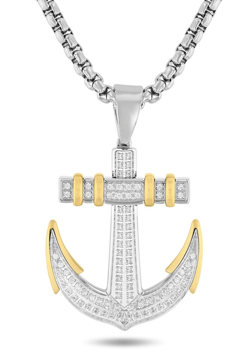 3/8CTW Diamond Stainless Steel with Yellow Finish Anchor Pendant
