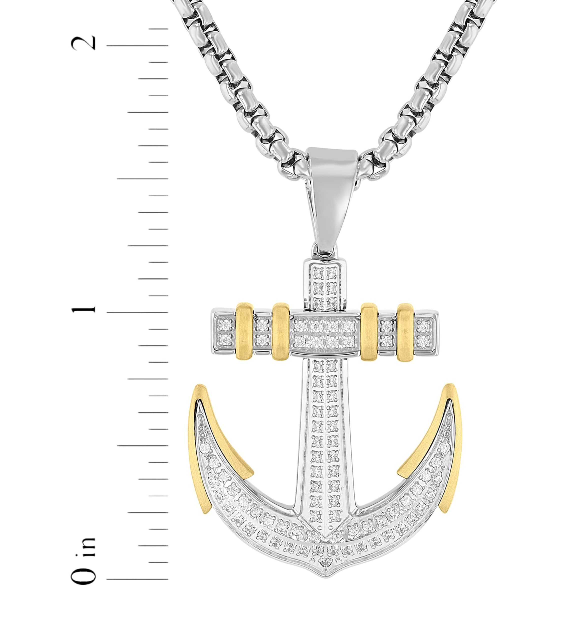 3/8CTW Diamond Stainless Steel with Yellow Finish Anchor Pendant