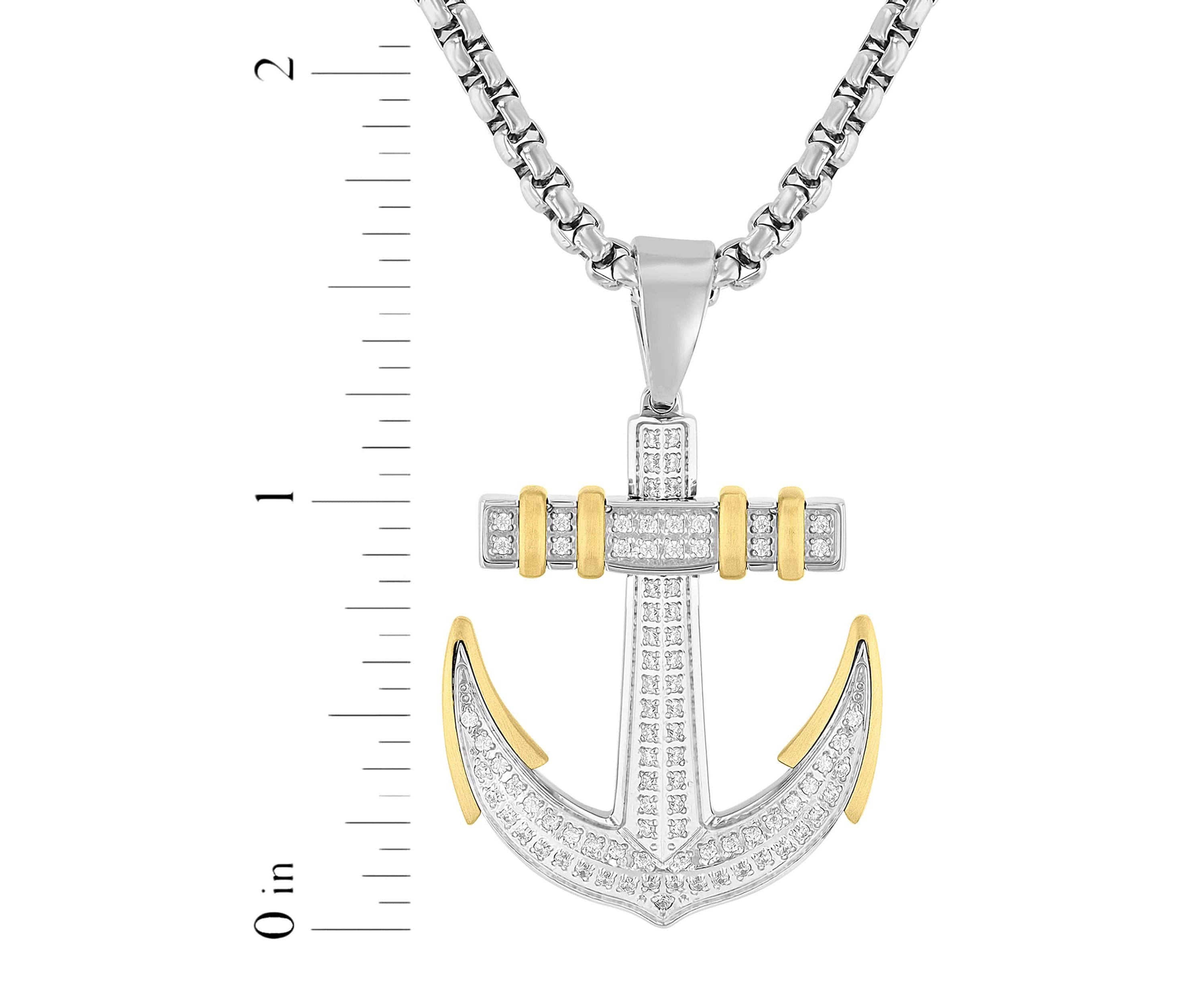 3/8CTW Diamond Stainless Steel with Yellow Finish Anchor Pendant