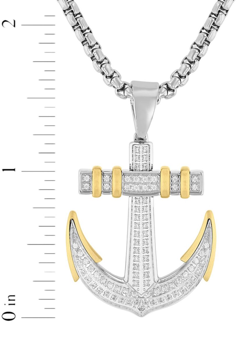 3/8CTW Diamond Stainless Steel with Yellow Finish Anchor Pendant