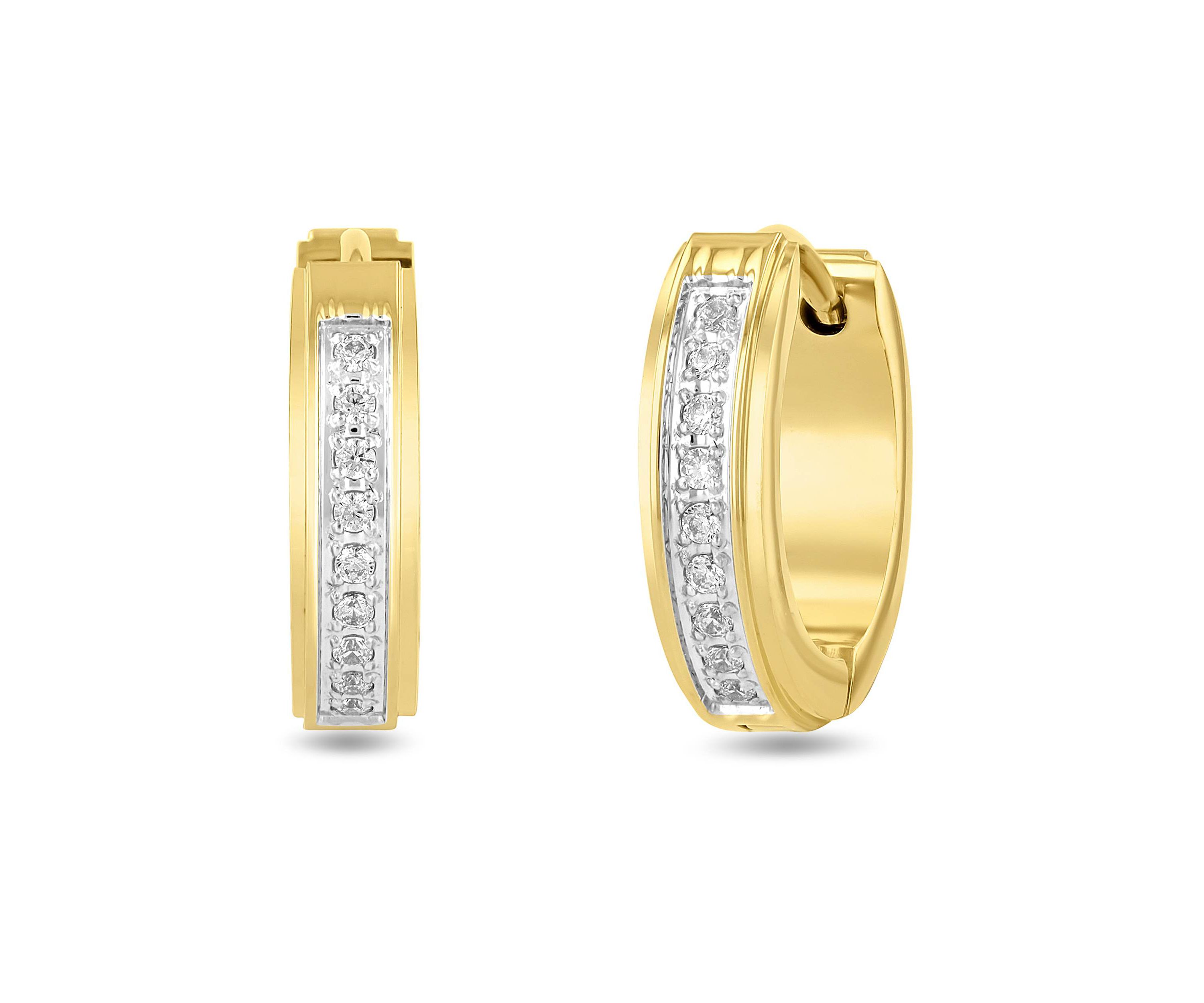 .15CTW Diamond Mens Stainless Steel Yellow Finish Hoop Earrings